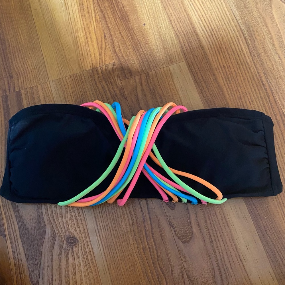 Wet Seal Black Bandeau Bikini Top with Neon Multi Straps